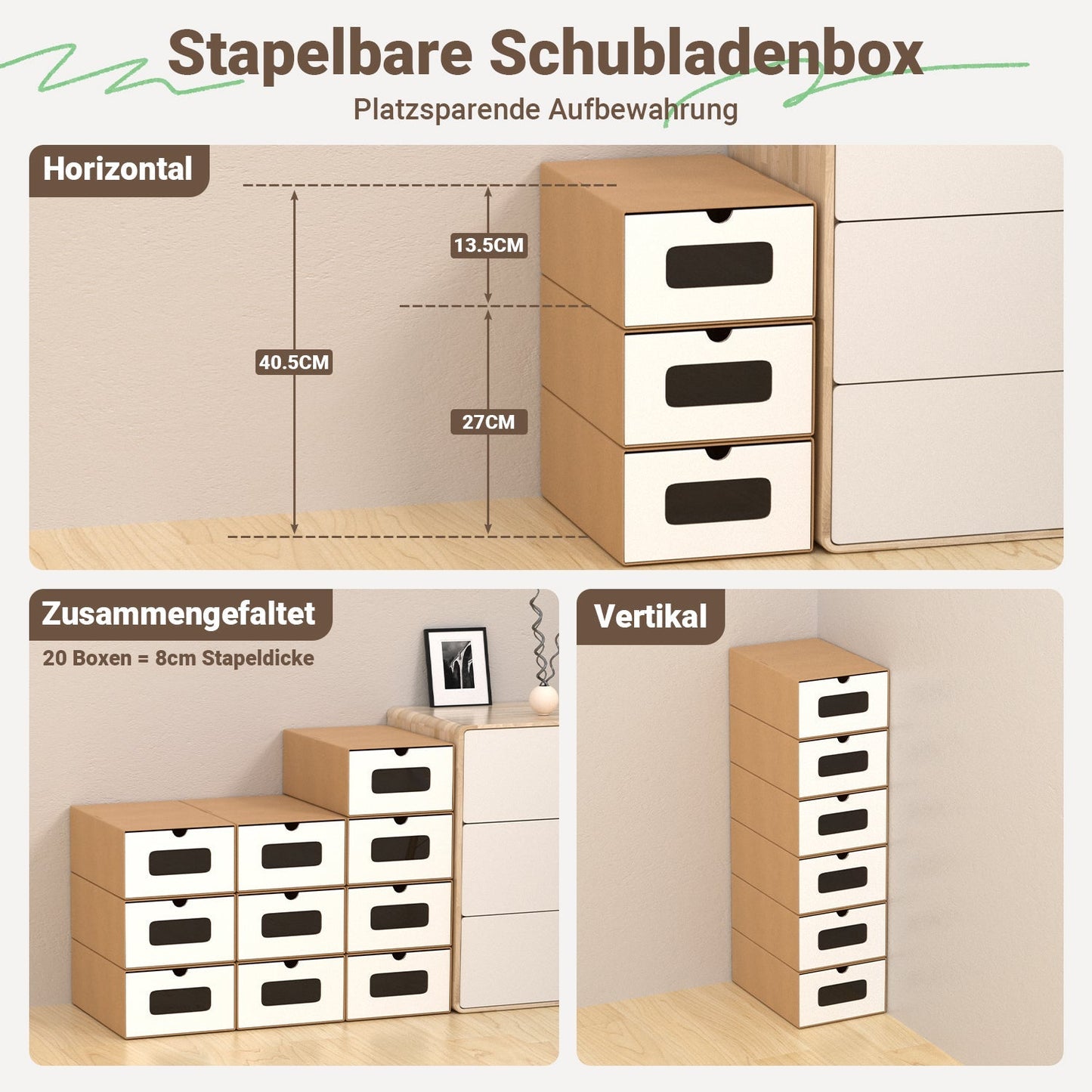 Aufbewahrungsboxen Pappe mit Sichtfenster & Schublade 10er Set | Brehn