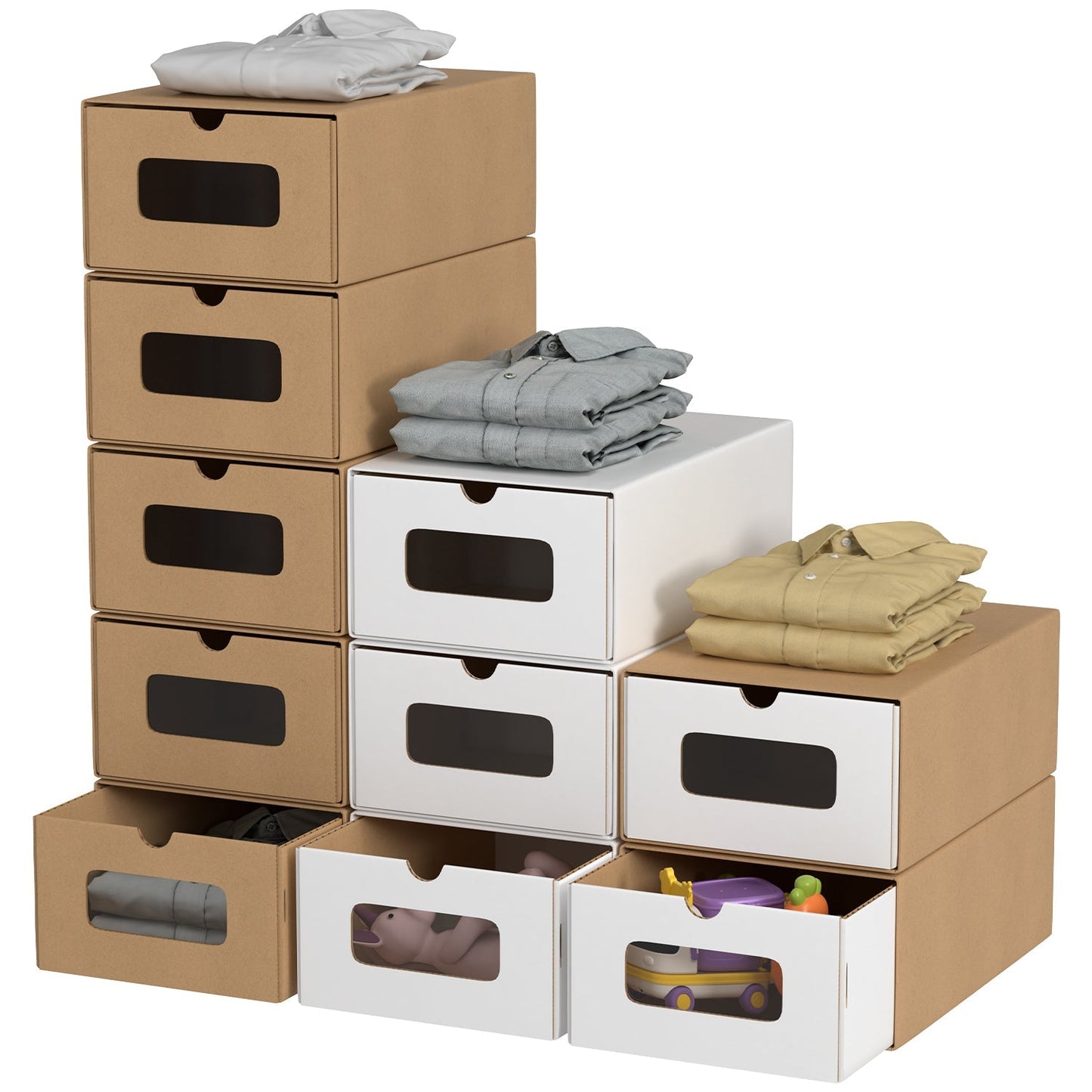 Aufbewahrungsboxen Pappe mit Sichtfenster & Schublade 10er Set | Brehn