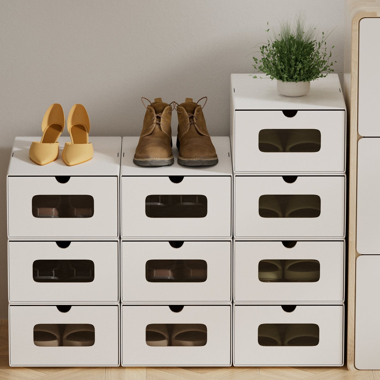 Aufbewahrungsboxen Pappe mit Sichtfenster & Schublade 10er Set | Brehn