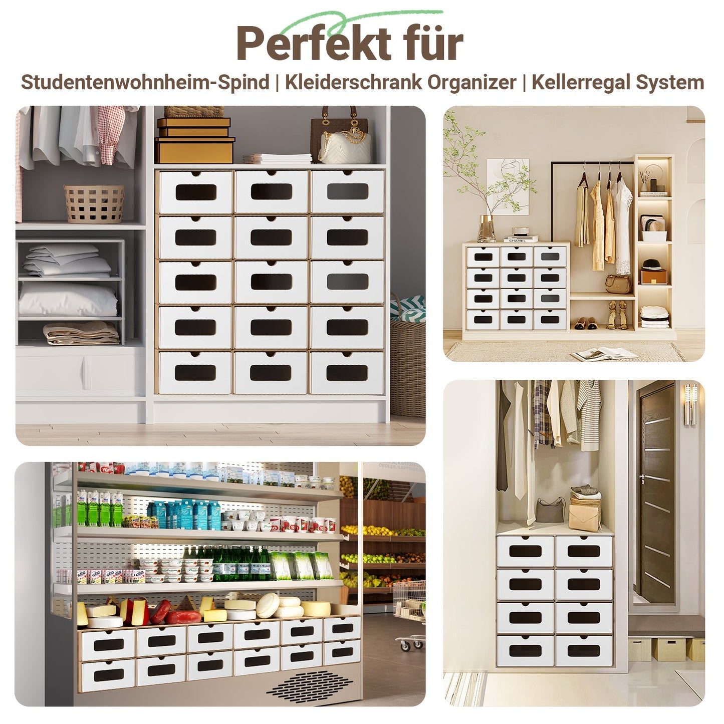Aufbewahrungsboxen Pappe mit Sichtfenster & Schublade 10er Set | Brehn
