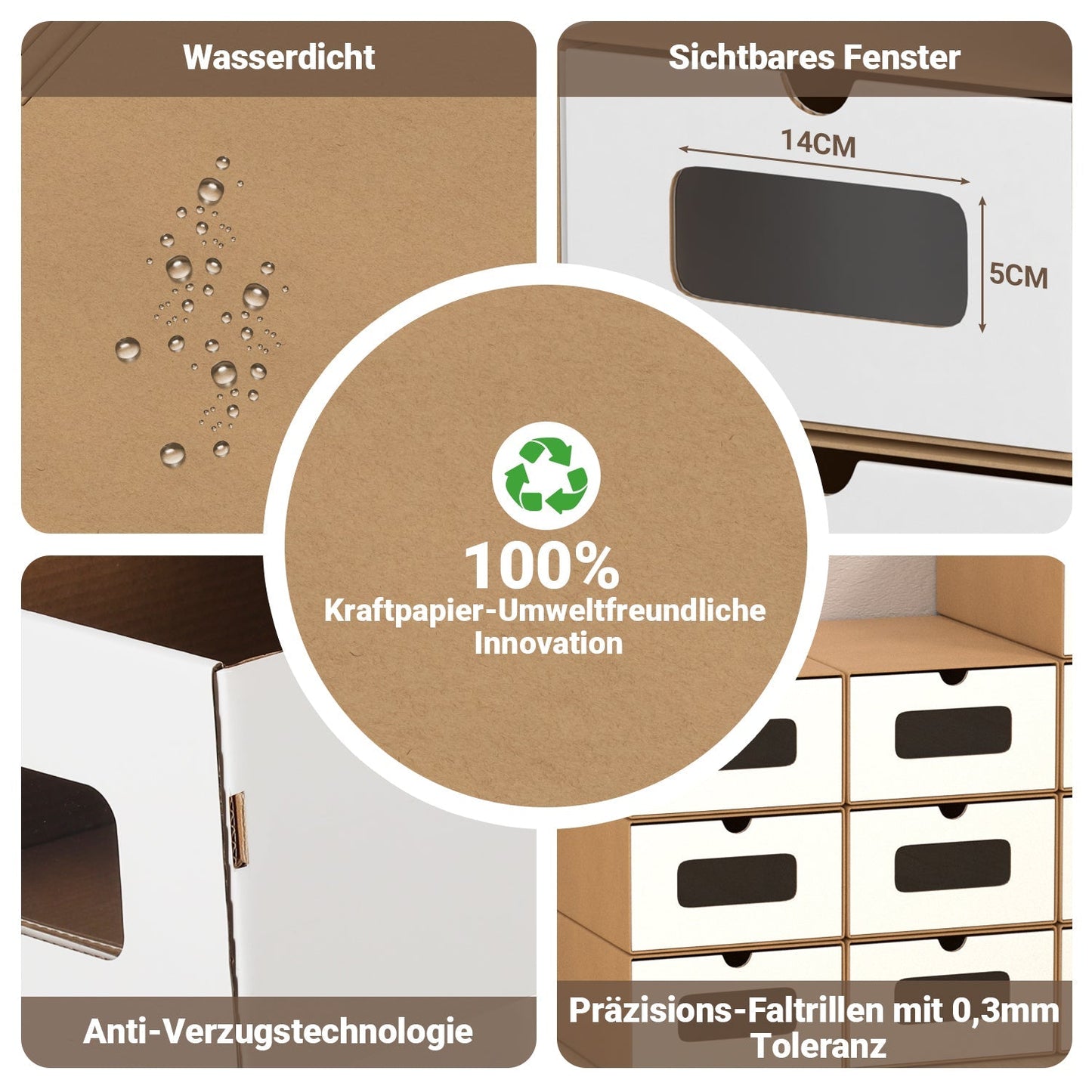 Aufbewahrungsboxen Pappe mit Sichtfenster & Schublade 10er Set | Brehn
