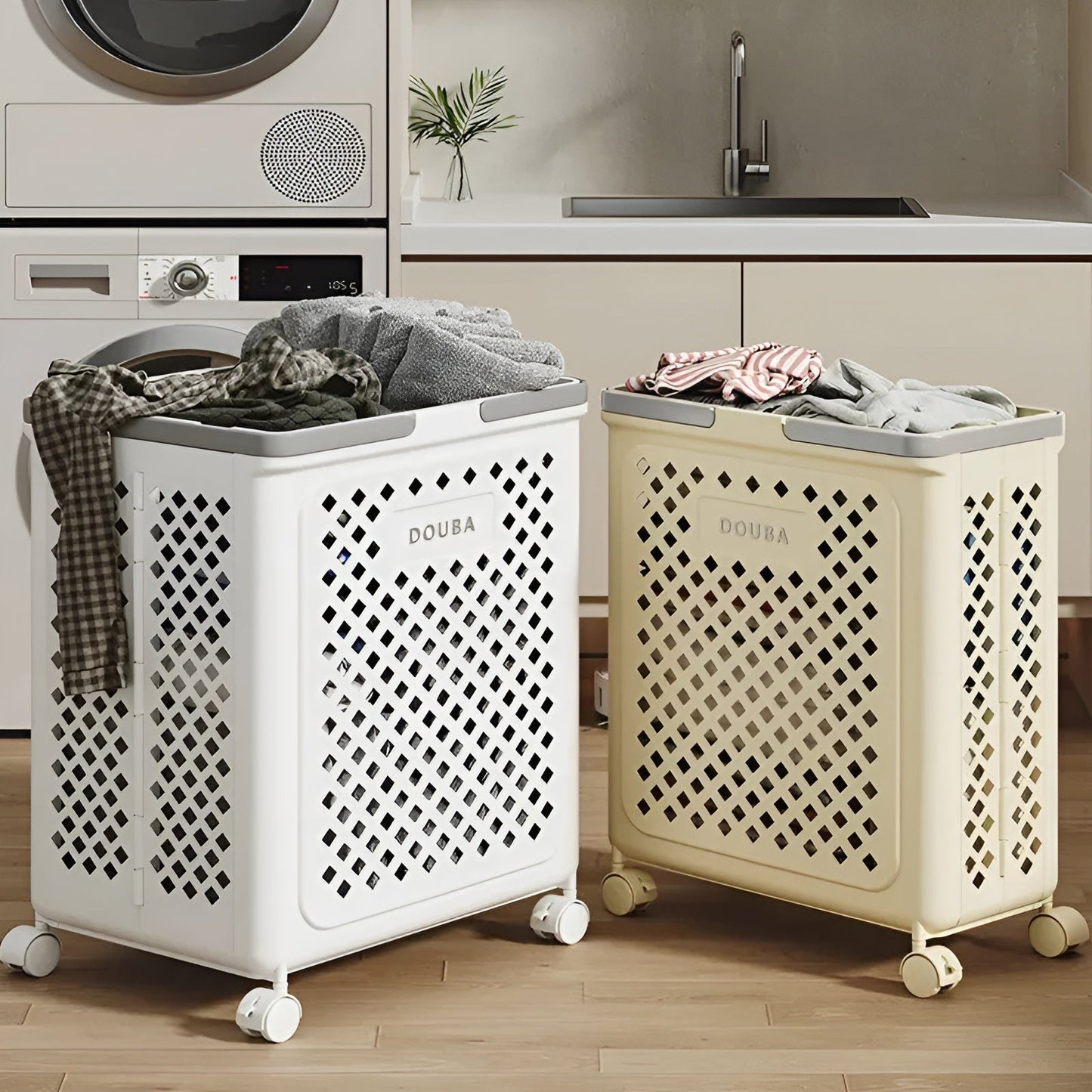 FoldaBrehne Wäschekorb mit Rollen – Platzsparend & Praktisch | Ideal für Bad & Schlafzimmer