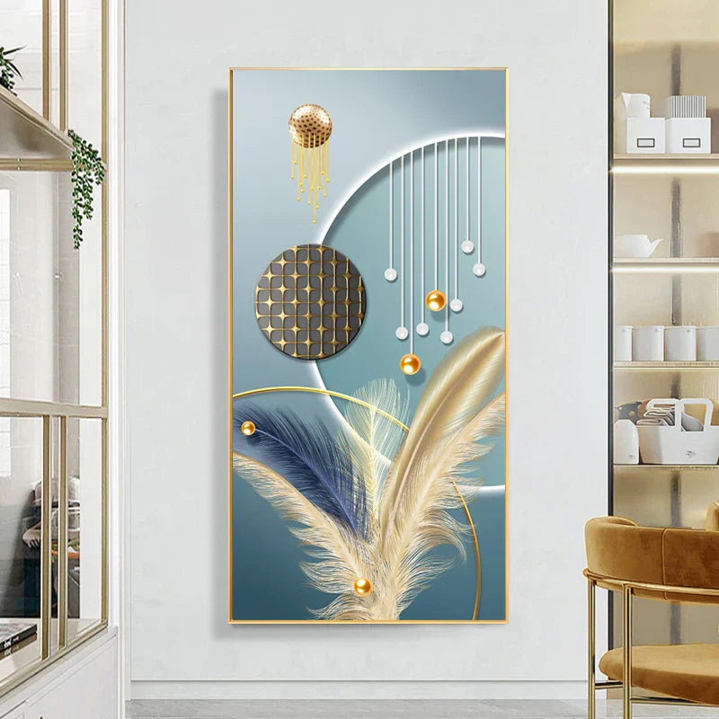 Glückverheißend Abstrakt Goldene Feder Hirsch Landschaft Wandkunst Feine Kunst Leinwanddrucke Bilder Für Wohnzimmer Eingang Foyer Licht Luxuriöse Wohnkultur