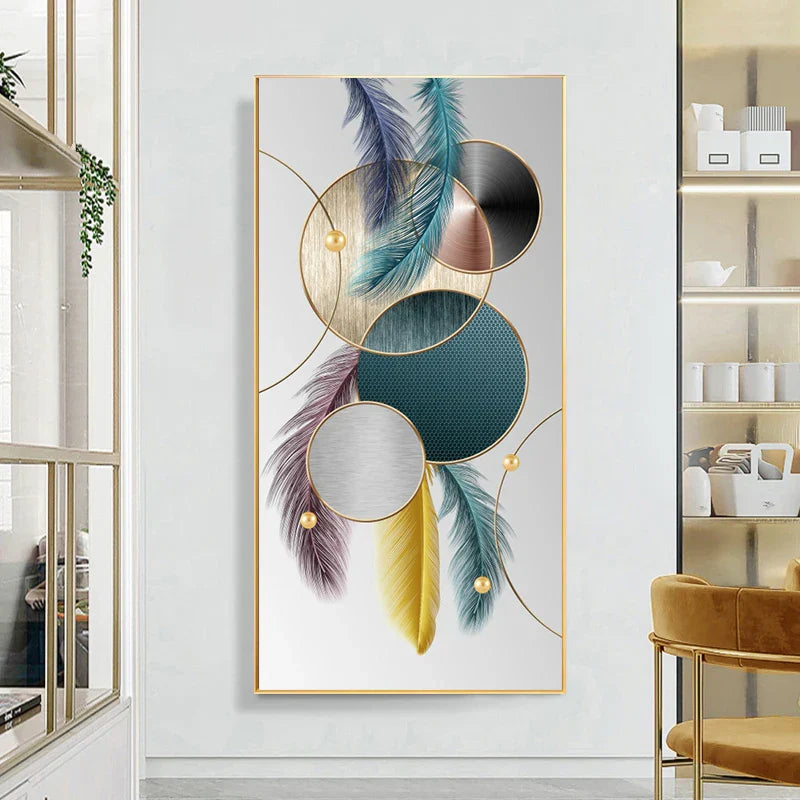 Glückverheißend Abstrakt Goldene Feder Hirsch Landschaft Wandkunst Feine Kunst Leinwanddrucke Bilder Für Wohnzimmer Eingang Foyer Licht Luxuriöse Wohnkultur