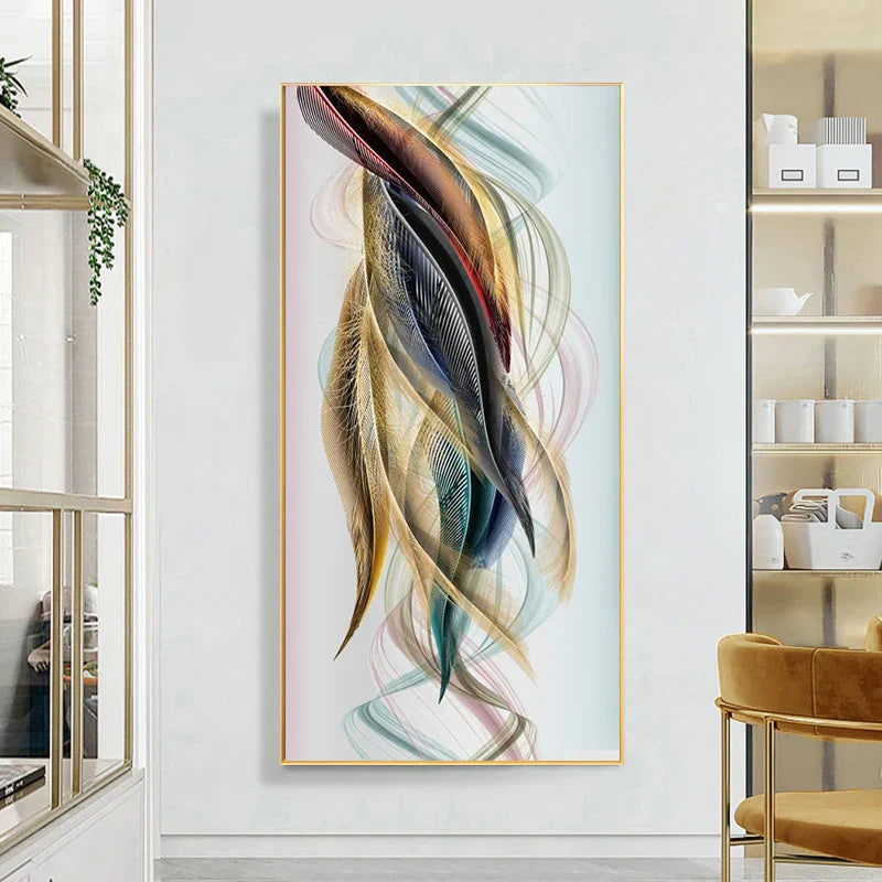 Glückverheißend Abstrakt Goldene Feder Hirsch Landschaft Wandkunst Feine Kunst Leinwanddrucke Bilder Für Wohnzimmer Eingang Foyer Licht Luxuriöse Wohnkultur