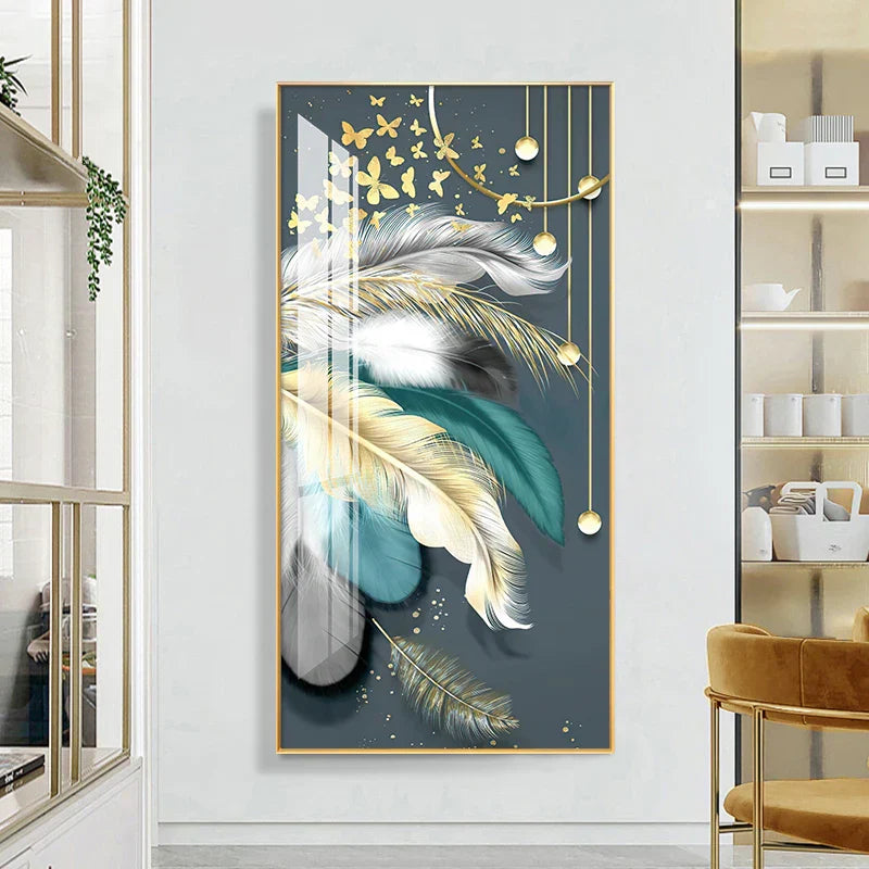 Glückverheißend Abstrakt Goldene Feder Hirsch Landschaft Wandkunst Feine Kunst Leinwanddrucke Bilder Für Wohnzimmer Eingang Foyer Licht Luxuriöse Wohnkultur