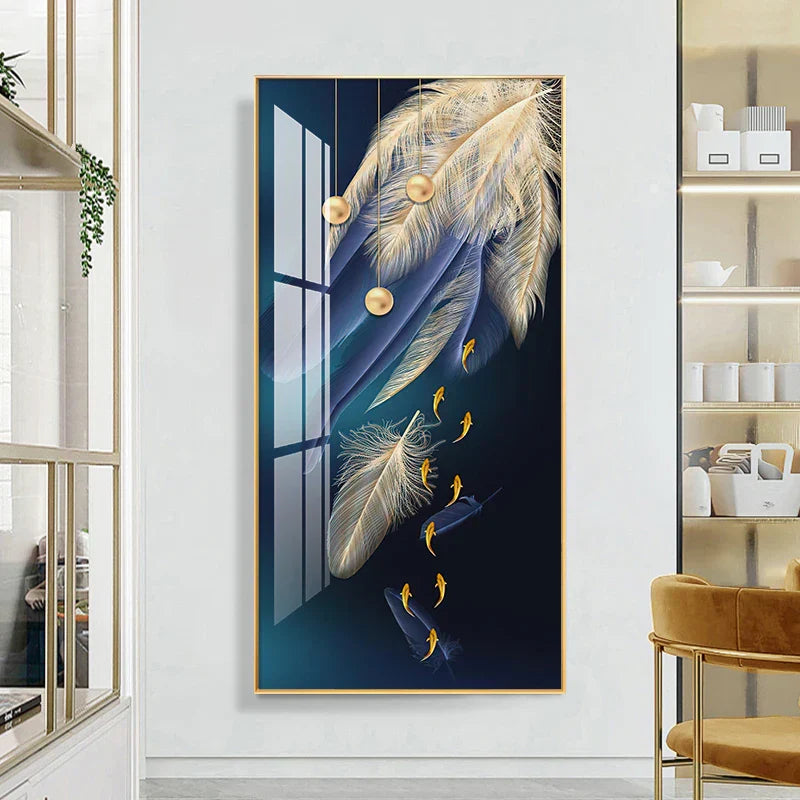 Glückverheißend Abstrakt Goldene Feder Hirsch Landschaft Wandkunst Feine Kunst Leinwanddrucke Bilder Für Wohnzimmer Eingang Foyer Licht Luxuriöse Wohnkultur