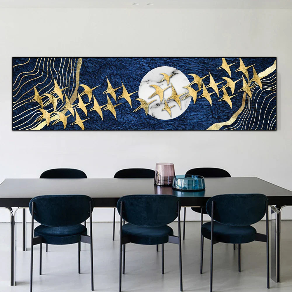 Glückbringende Goldene Vögel Im Mond Wandkunst Feine Kunst Leinwanddruck Modernes Breitformat Bild Für Über Das Sofa Kunst Für Über Das Bett