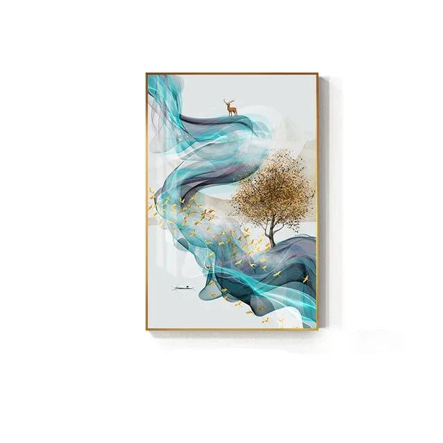 Glückbringende Goldene Reh Fließende Abstrakte Landschaft Wandkunst Fein Kunst Leinwand Drucke Inspirierende Bilder Für Wohnzimmer Esszimmer Kunst Dekor