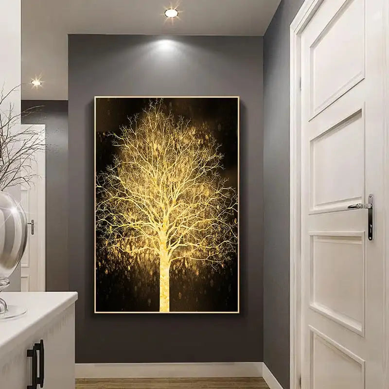 Glückverheißende Goldene Baum Wandkunst Feine Kunst Leinwanddruck Bild Für Leicht Luxuriöses Wohnzimmer Eingang Foyer Modernes Home Office Kunst Dekor