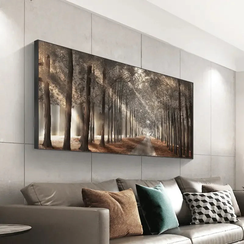 Herbstsonnenwald Wandkunst Fine Art Leinwanddruck Natürliches Landschaftsbild Für Wohnzimmer Esszimmer Skandinavische Wohnkultur
