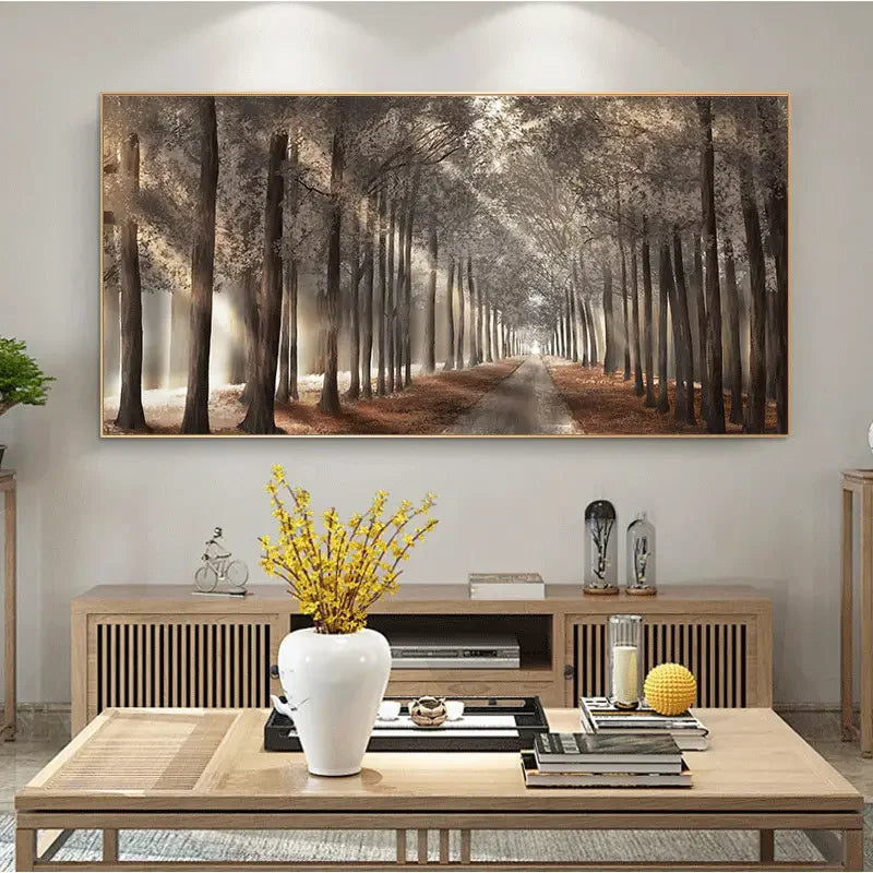 Herbstsonnenwald Wandkunst Fine Art Leinwanddruck Natürliches Landschaftsbild Für Wohnzimmer Esszimmer Skandinavische Wohnkultur