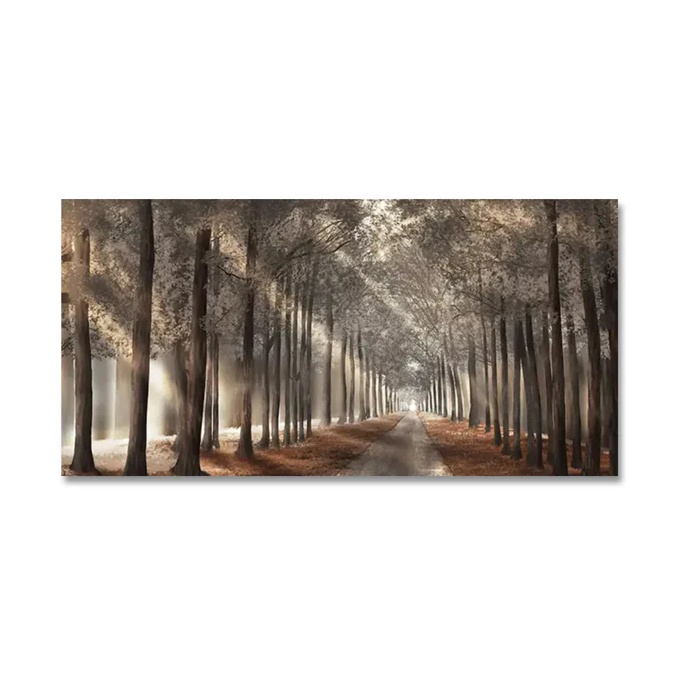 Herbstsonnenwald Wandkunst Fine Art Leinwanddruck Natürliches Landschaftsbild Für Wohnzimmer Esszimmer Skandinavische Wohnkultur