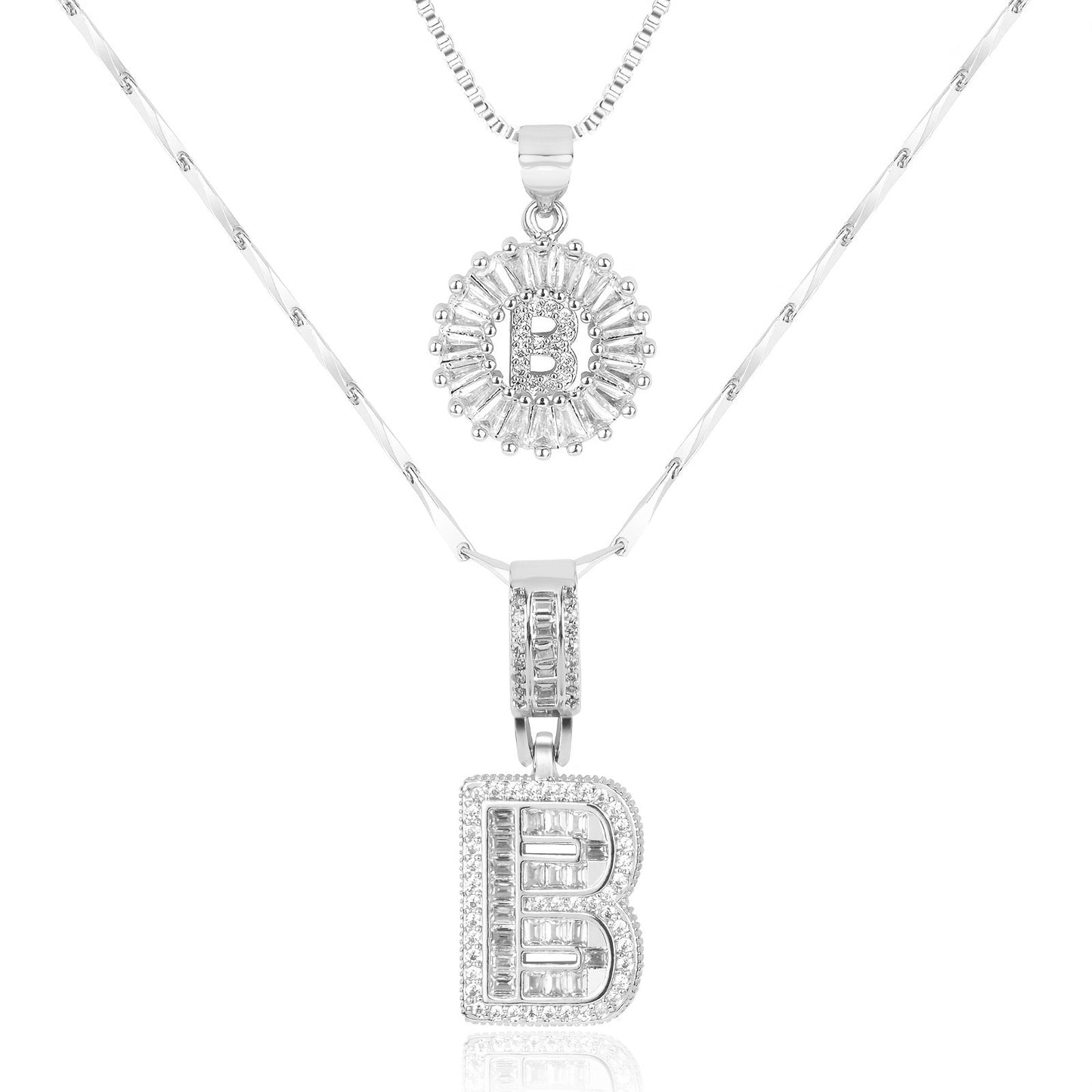 Brehn | 2pc 14k Diamant Buchstaben Initialen Halsketten