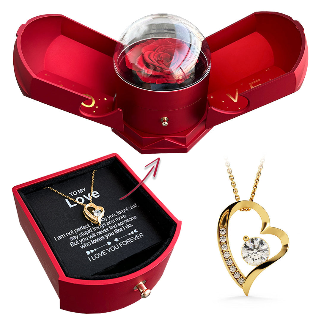 Brehn | Ewige Rosenbox "Für Meine Liebe" Mit Diamant-Herz-Halskette