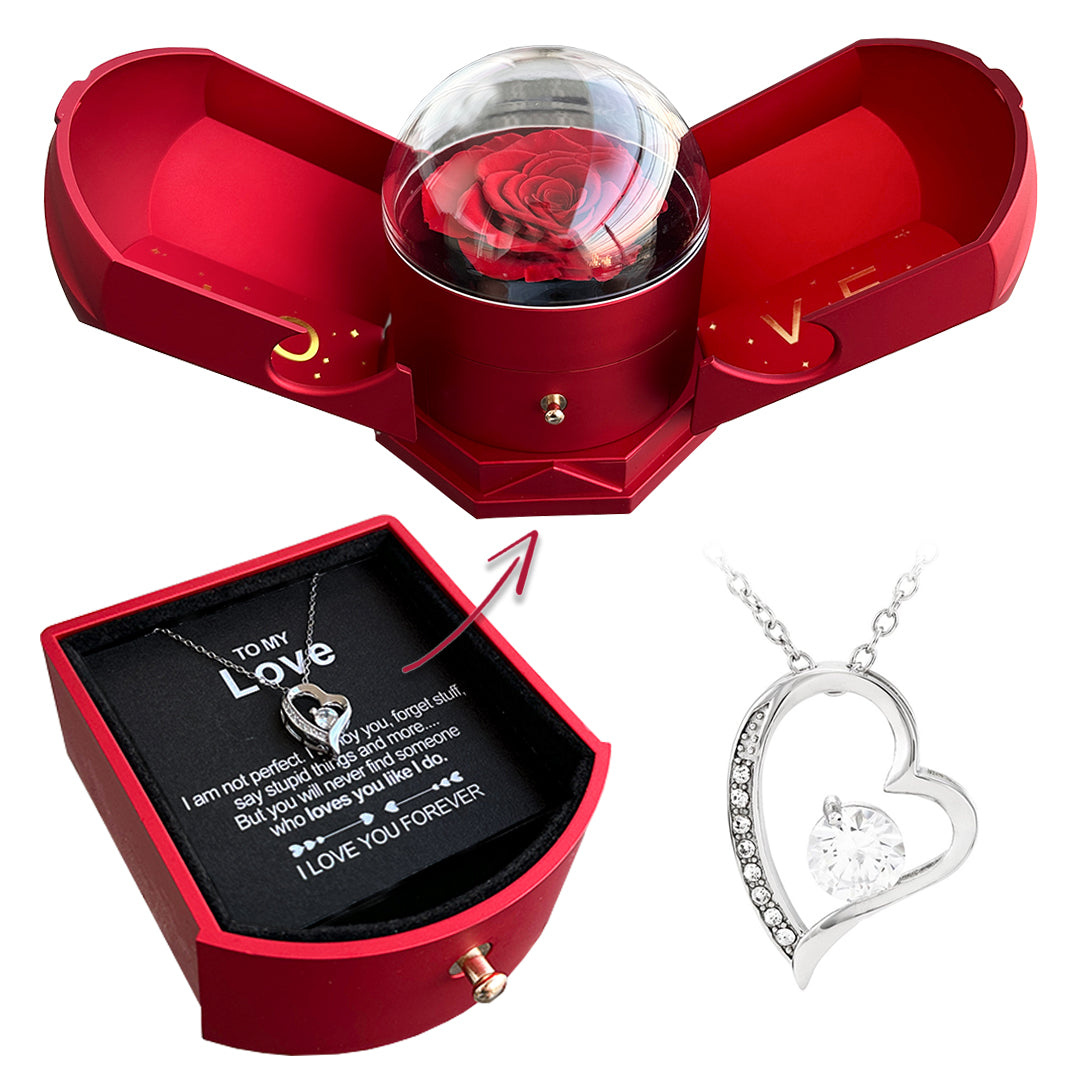 Brehn | Ewige Rosenbox "Für Meine Liebe" Mit Diamant-Herz-Halskette