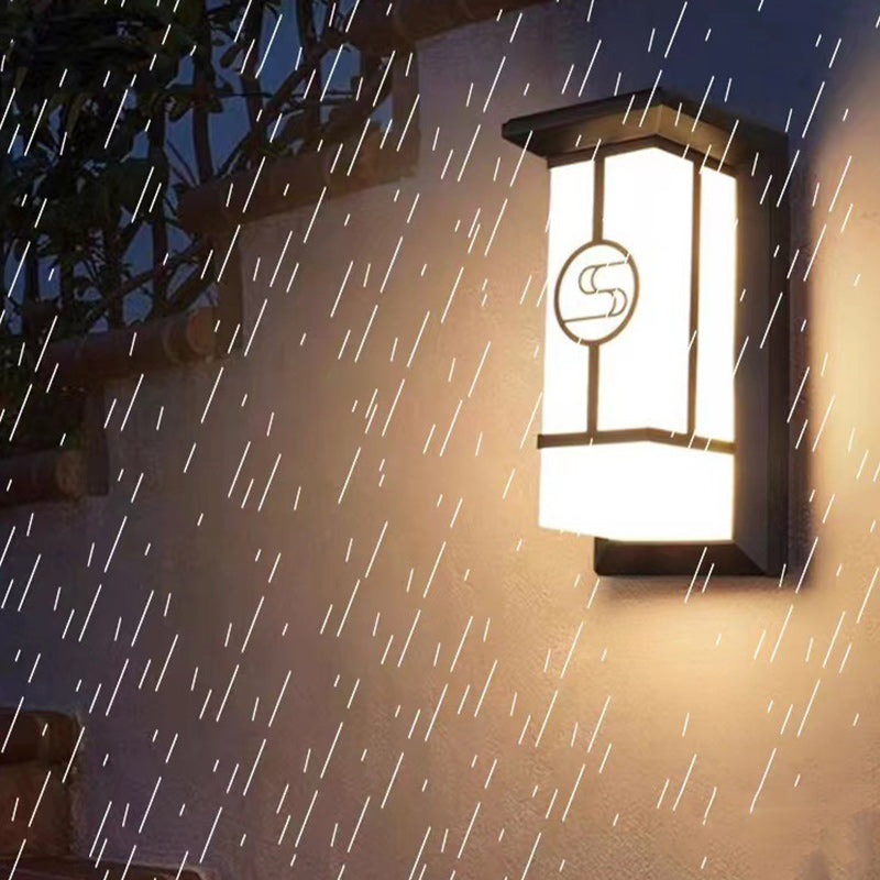 Traditionelle Chinesische Rechteckige Wasserdichte Aluminium Acryl LED Wandlampe Für Außenpatios | Brehn