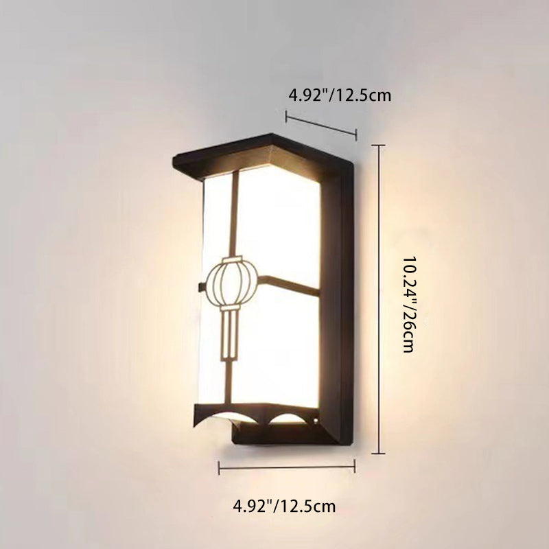 Traditionelle Chinesische Rechteckige Wasserdichte Aluminium Acryl LED Wandlampe Für Außenpatios | Brehn