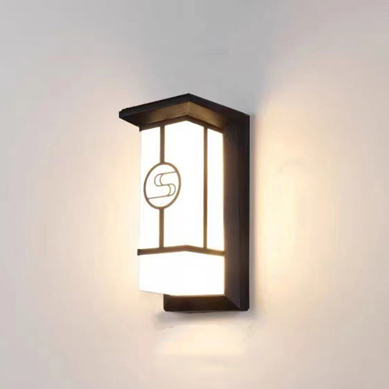 Traditionelle Chinesische Rechteckige Wasserdichte Aluminium Acryl LED Wandlampe Für Außenpatios | Brehn