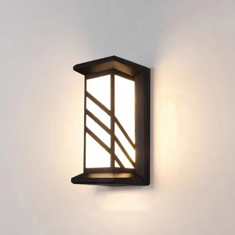 Traditionelle Chinesische Rechteckige Wasserdichte Aluminium Acryl LED Wandlampe Für Außenpatios | Brehn