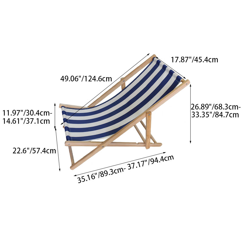 Rechteckiger Outdoor-Strandstuhl aus massivem Kiefernholz mit klappbarer Rückenlehne, bezogen mit Oxford-Gewebe, für den Außenbereich