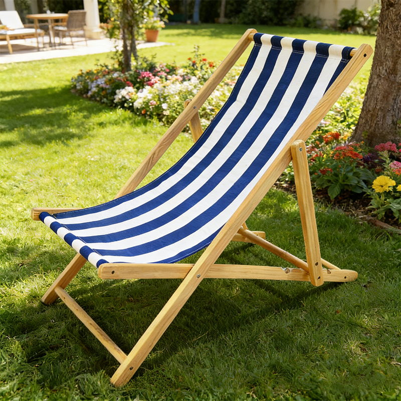 Moderner minimalistischer rechteckiger Oxford-Stoff solider Kiefernholz Outdoor-Strandstuhl faltbarer Liegestuhl mit Rückenlehne für den Außenbereich | Brehn