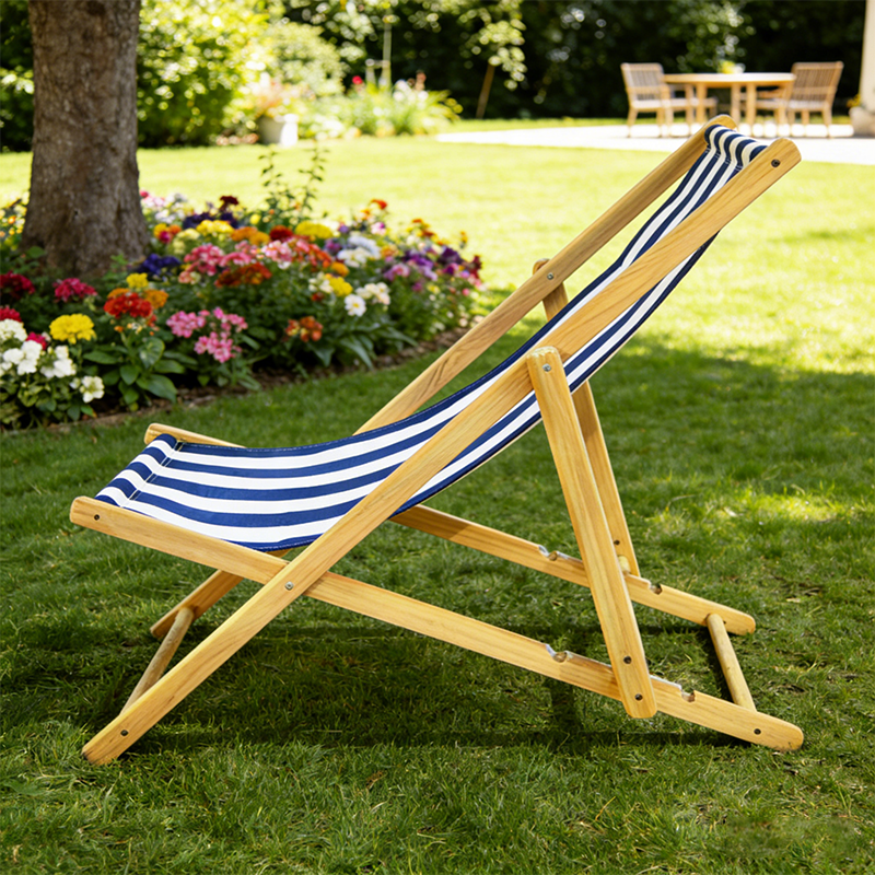 Rechteckiger Outdoor-Strandstuhl aus massivem Kiefernholz mit klappbarer Rückenlehne, bezogen mit Oxford-Gewebe, für den Außenbereich