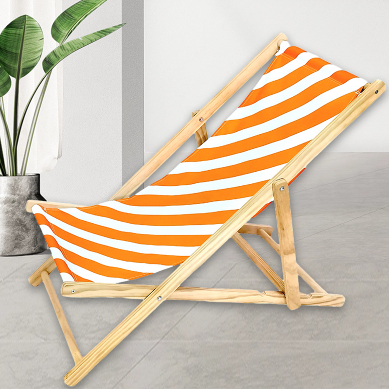 Rechteckiger Outdoor-Strandstuhl aus massivem Kiefernholz mit klappbarer Rückenlehne, bezogen mit Oxford-Gewebe, für den Außenbereich