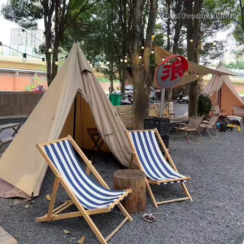 Moderner minimalistischer rechteckiger Oxford-Stoff solider Kiefernholz Outdoor-Strandstuhl faltbarer Liegestuhl mit Rückenlehne für den Außenbereich | Brehn