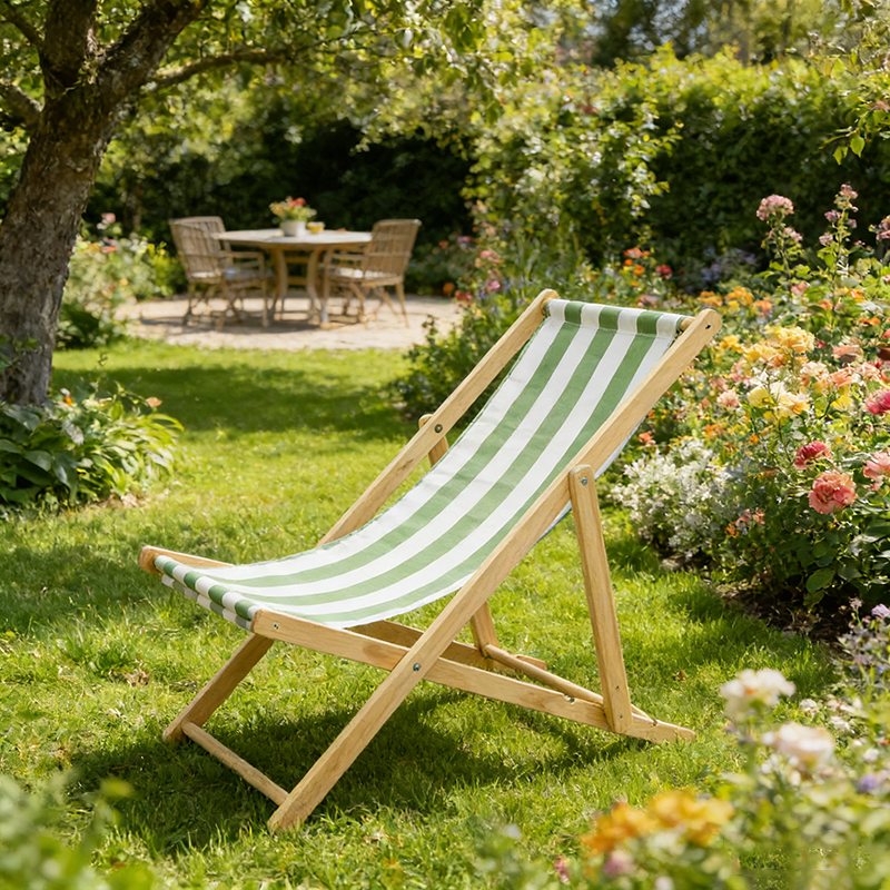 Moderner minimalistischer rechteckiger Oxford-Stoff solider Kiefernholz Outdoor-Strandstuhl faltbarer Liegestuhl mit Rückenlehne für den Außenbereich | Brehn