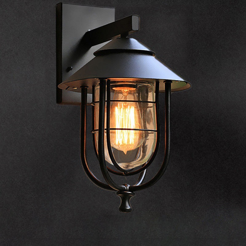 Zeitgenössische industrielle Eisen- & Glass eingekäfigte Zylinder 1-Licht Wandleuchte Lampe für Außenpatio | Brehn