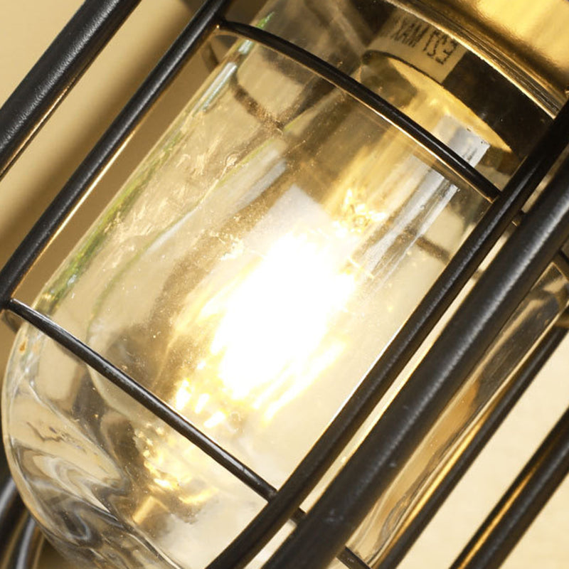 Zeitgenössische industrielle Eisen- & Glass eingekäfigte Zylinder 1-Licht Wandleuchte Lampe für Außenpatio | Brehn