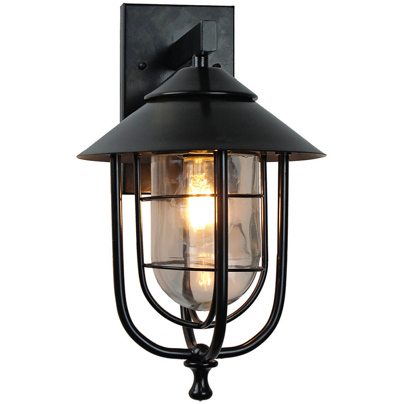 Zeitgenössische industrielle Eisen- & Glass eingekäfigte Zylinder 1-Licht Wandleuchte Lampe für Außenpatio | Brehn