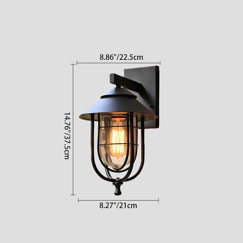Zeitgenössische industrielle Eisen- & Glass eingekäfigte Zylinder 1-Licht Wandleuchte Lampe für Außenpatio | Brehn
