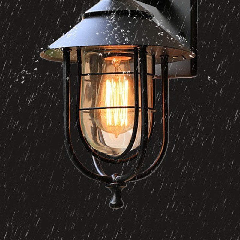 Zeitgenössische industrielle Eisen- & Glass eingekäfigte Zylinder 1-Licht Wandleuchte Lampe für Außenpatio | Brehn