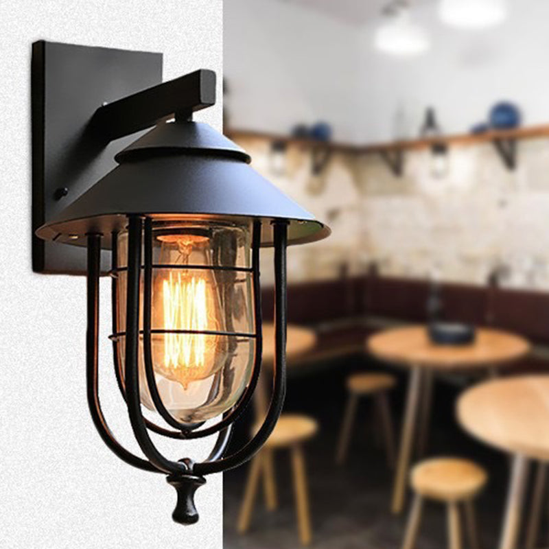 Zeitgenössische industrielle Eisen- & Glass eingekäfigte Zylinder 1-Licht Wandleuchte Lampe für Außenpatio | Brehn
