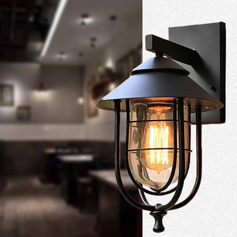Zeitgenössische industrielle Eisen- & Glass eingekäfigte Zylinder 1-Licht Wandleuchte Lampe für Außenpatio | Brehn