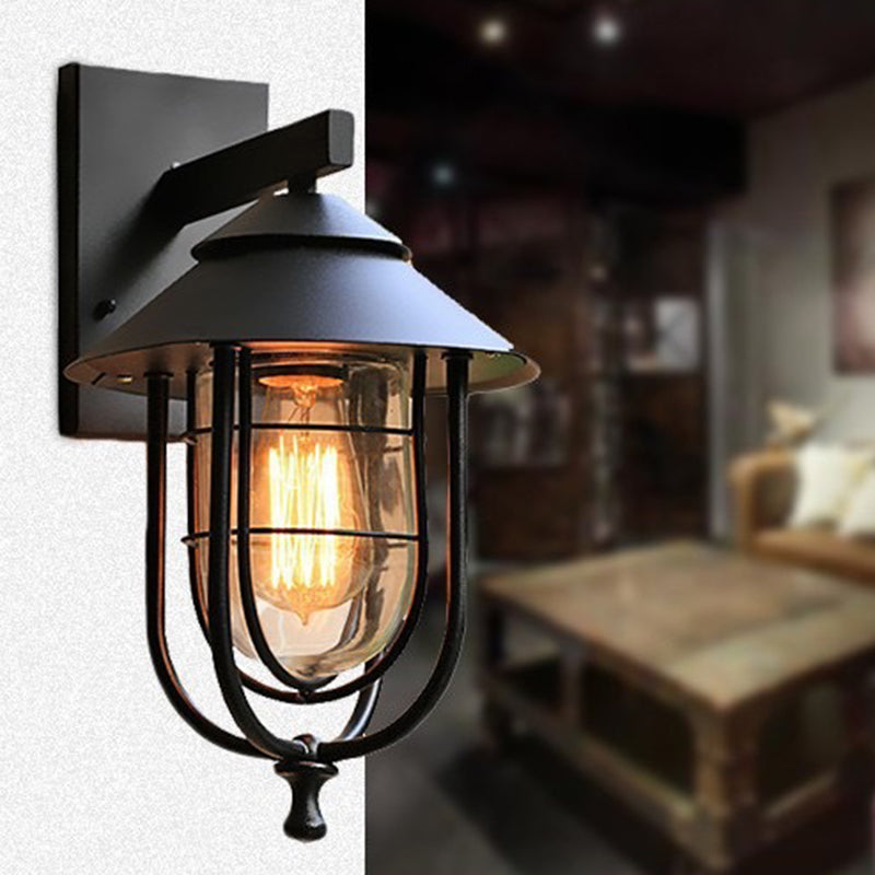 Zeitgenössische industrielle Eisen- & Glass eingekäfigte Zylinder 1-Licht Wandleuchte Lampe für Außenpatio | Brehn
