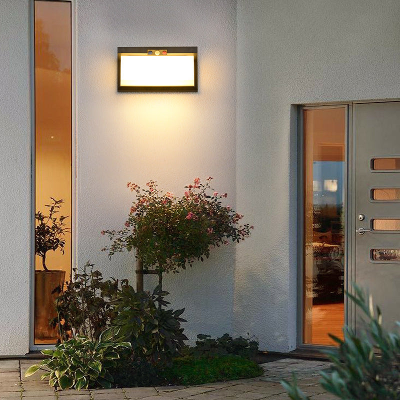 Moderner minimalistischer solar- und wasserdichter Kunststoff- und PC-rechteckiger LED-Wand sconce Lampe für außen, Terrasse und Garten | Brehn