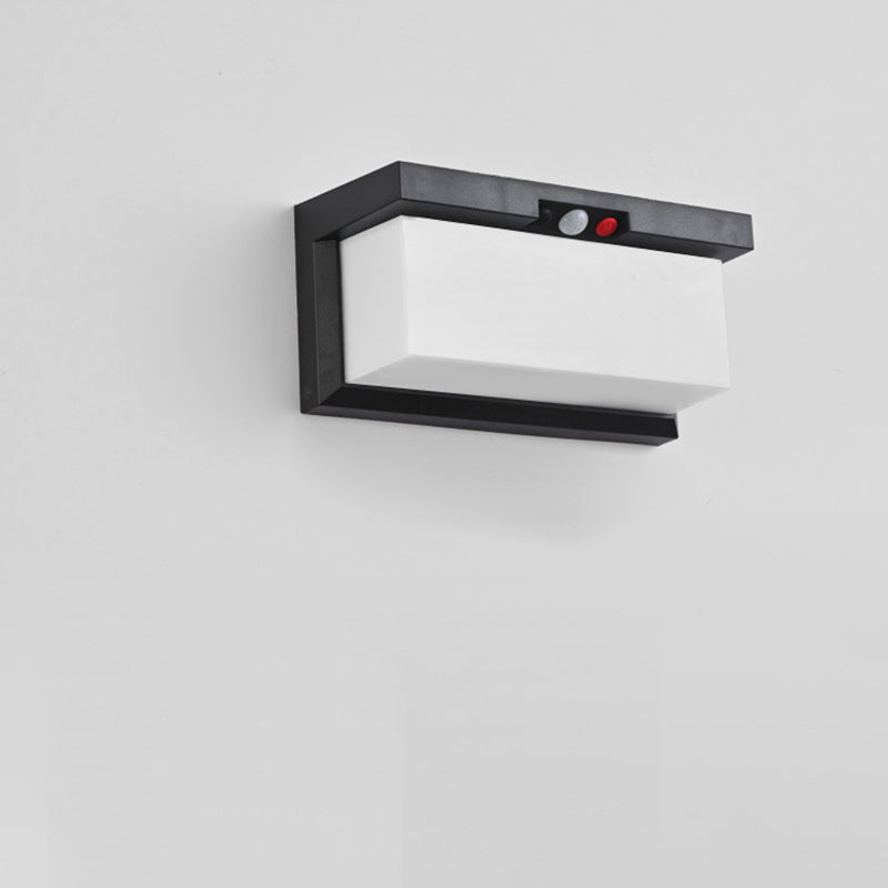Moderner minimalistischer solar- und wasserdichter Kunststoff- und PC-rechteckiger LED-Wand sconce Lampe für außen, Terrasse und Garten | Brehn