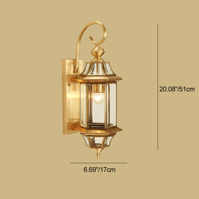 Traditionelle europäische Messing-Glas-polygone 1-Licht wasserdichte Wandbeleuchtung Lampen für Schlafzimmer, Terrasse und Garten | Brehn