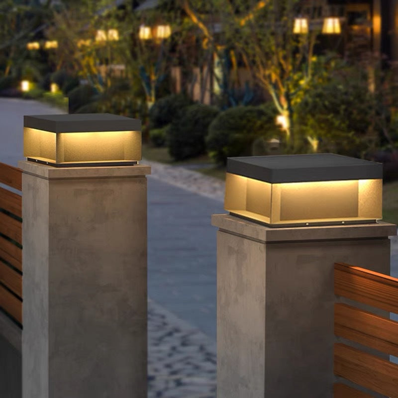 Moderne Minimalistische Edelstahl Quadratische LED Außenleuchte Mit Solar- und wasserdichten Eigenschaften Für Garten, Terrasse, Tor | Brehn