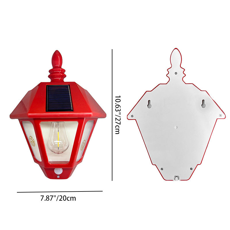 Traditionelle chinesische ABS Eisen Fu Zeichen Cone 1-Licht Solar Wandleuchte Lampe für Außenbereich | Brehn