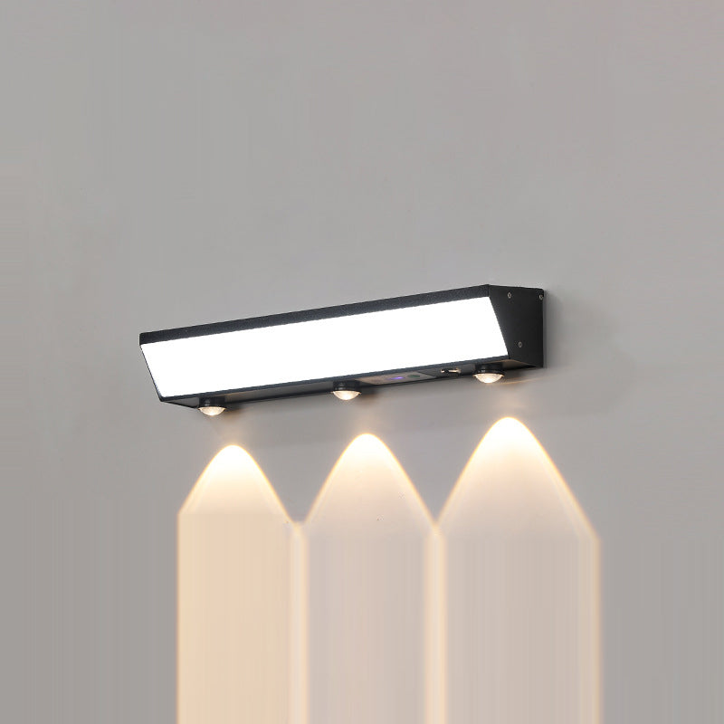 Moderner Minimalistischer Solar-Wasserdichter Bewegungsmelder Acryl Aluminium & Edelstahl Rechteckige LED Wandleuchte Lampe Für Außenpatio | Brehn