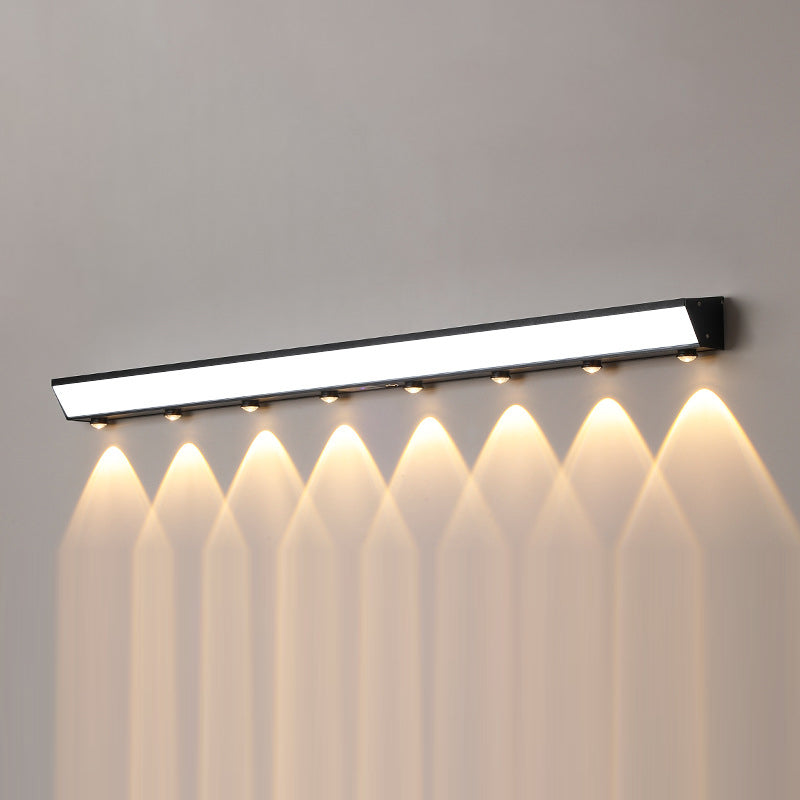 Solarbetriebene, wasserdichte, rechteckige LED-Wandleuchte mit Bewegungsmelder aus Acryl, Aluminium und Edelstahl für die Terrasse