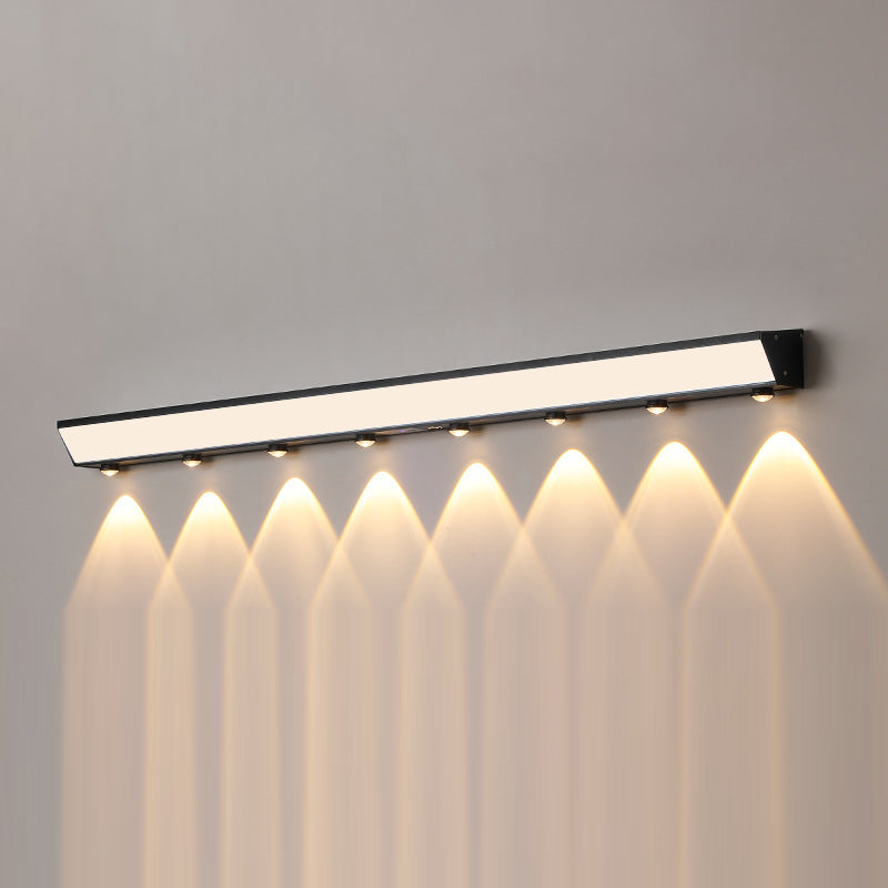 Solarbetriebene, wasserdichte, rechteckige LED-Wandleuchte mit Bewegungsmelder aus Acryl, Aluminium und Edelstahl für die Terrasse