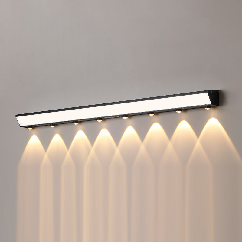 Solarbetriebene, wasserdichte, rechteckige LED-Wandleuchte mit Bewegungsmelder aus Acryl, Aluminium und Edelstahl für die Terrasse