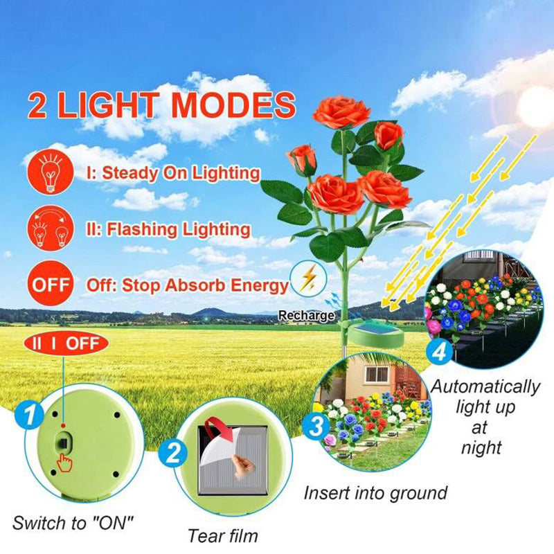 Moderne Art Deco Solar Wasserdicht Rose Plastik Edelstahl LED Erdstecker Außenleuchte Für Garten | Brehn