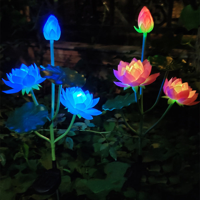 Zeitgenössische Kreative Lotusblume Lotusblatt Seidenstoff Edelstahl LED Landschaftslicht Außenlicht für Garten | Brehn