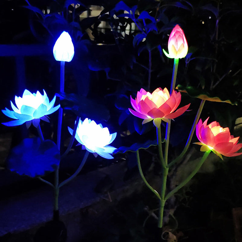 Zeitgenössische Kreative Lotusblume Lotusblatt Seidenstoff Edelstahl LED Landschaftslicht Außenlicht für Garten | Brehn